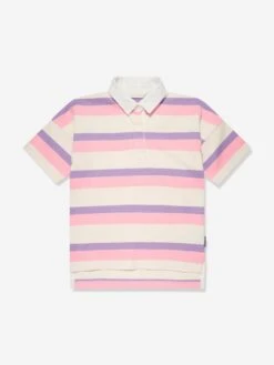 Palm Angels Girls Overlogo Striped Polo Dress In Pink
