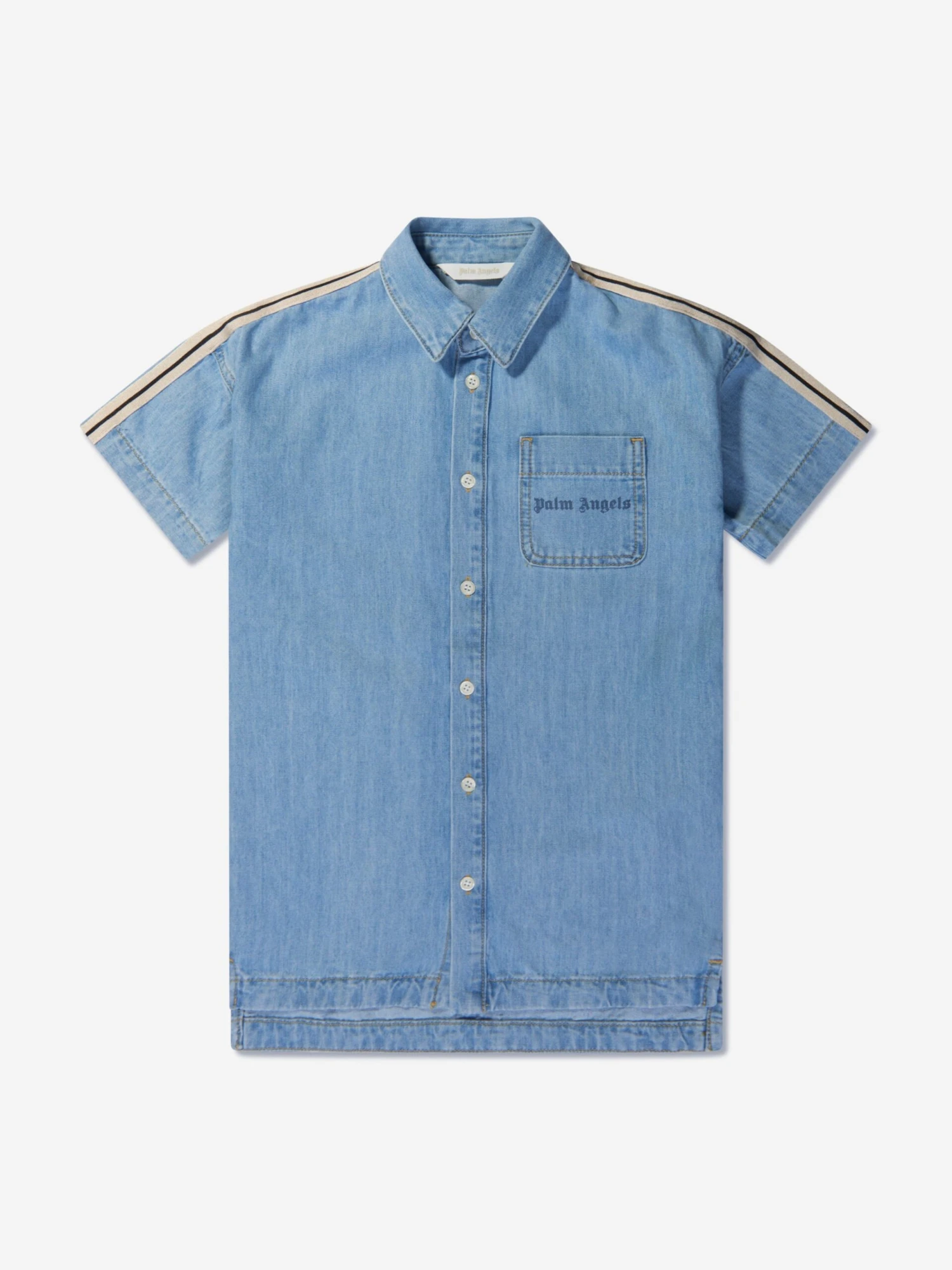 Palm Angels Girls Track Chambray Shirt Dress In Blue 3 Palm Angels Girls Track Chambray Shirt Dress In Blue