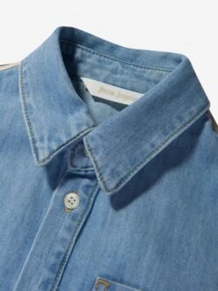 Palm Angels Girls Track Chambray Shirt Dress In Blue 9 Palm Angels Girls Track Chambray Shirt Dress In Blue -Monna Clothing Shop PALS4122 BLUE BLUE 4