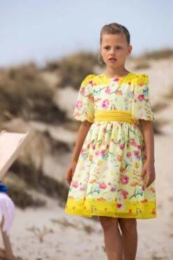 Girls Floral Party Dress In Yellow -Monna Clothing Shop PATACHOU 22Maio0624