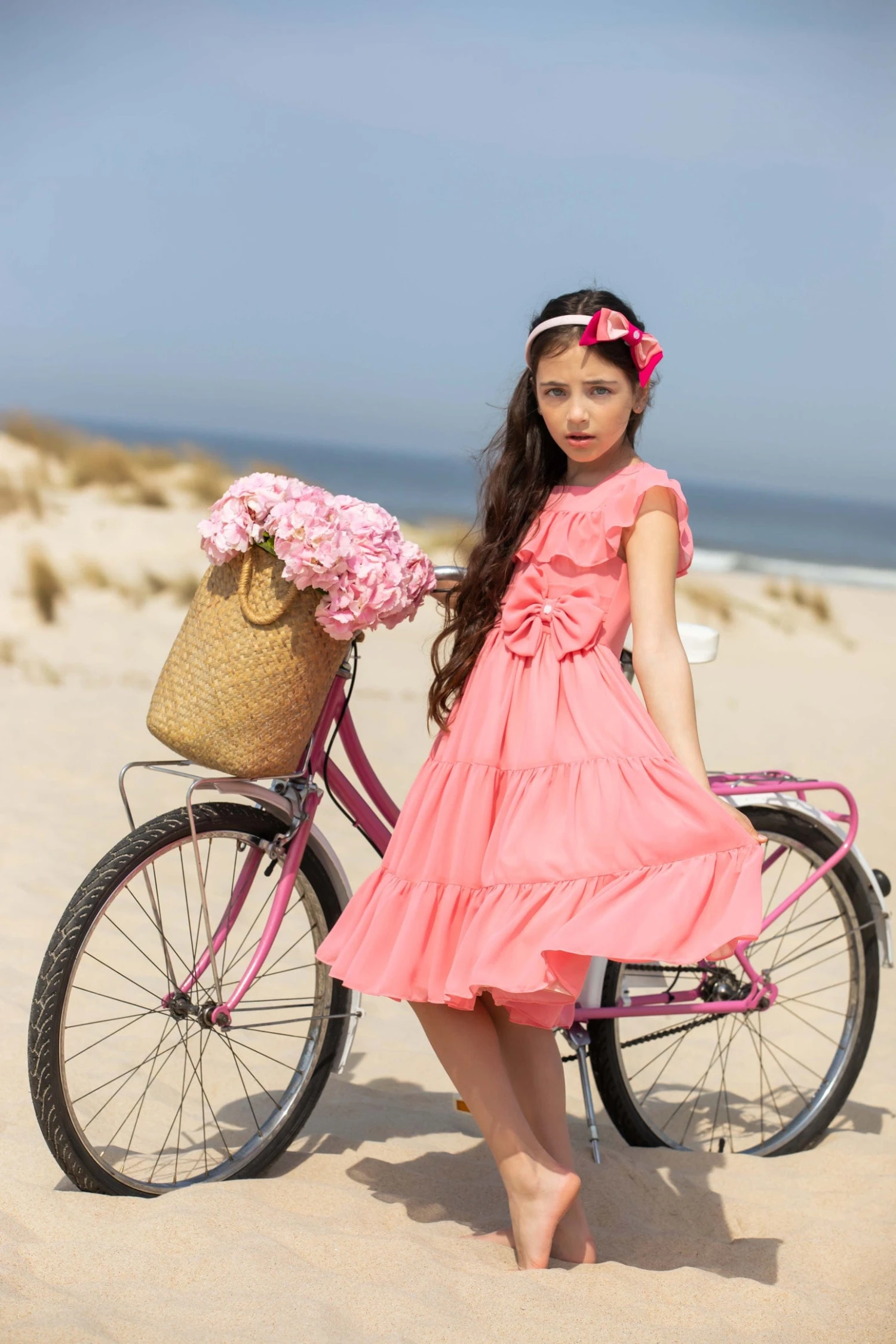 Girls Chiffon Bow Dress In Pink 4 Girls Chiffon Bow Dress In Pink - Image 2