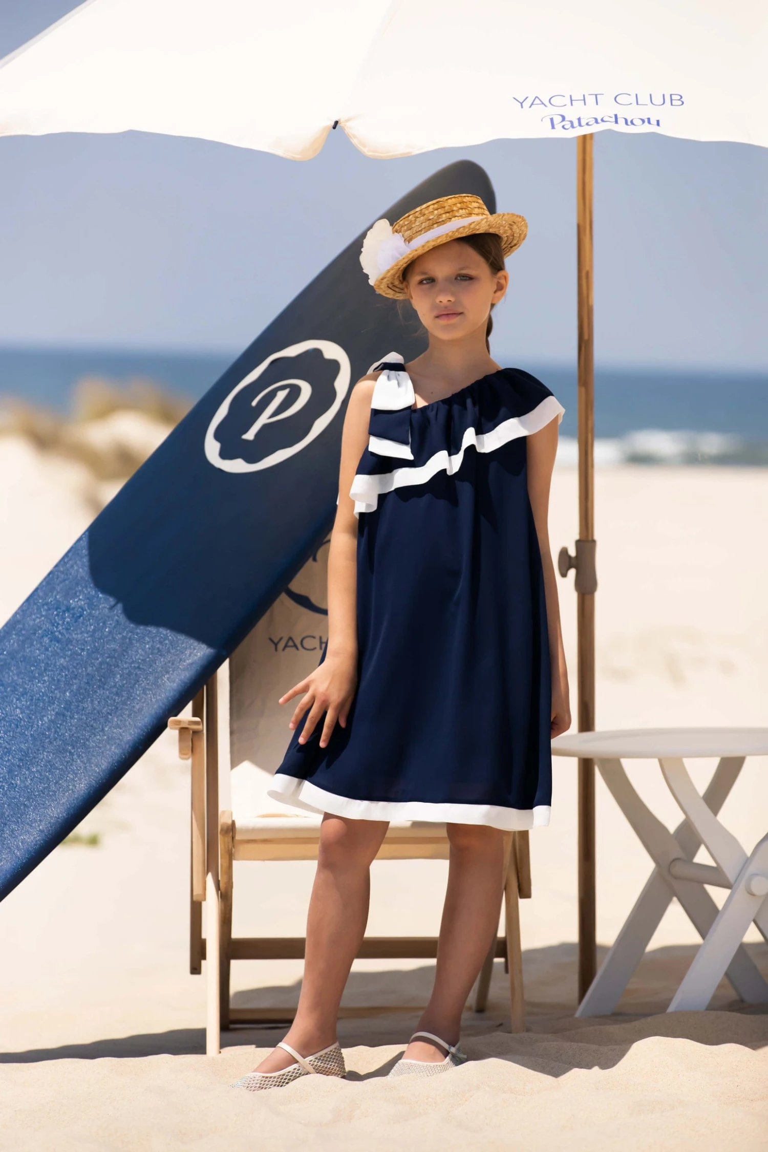 Girls Ruffle Yacht Club Dress In Navy 4 Girls Ruffle Yacht Club Dress In Navy - Image 2