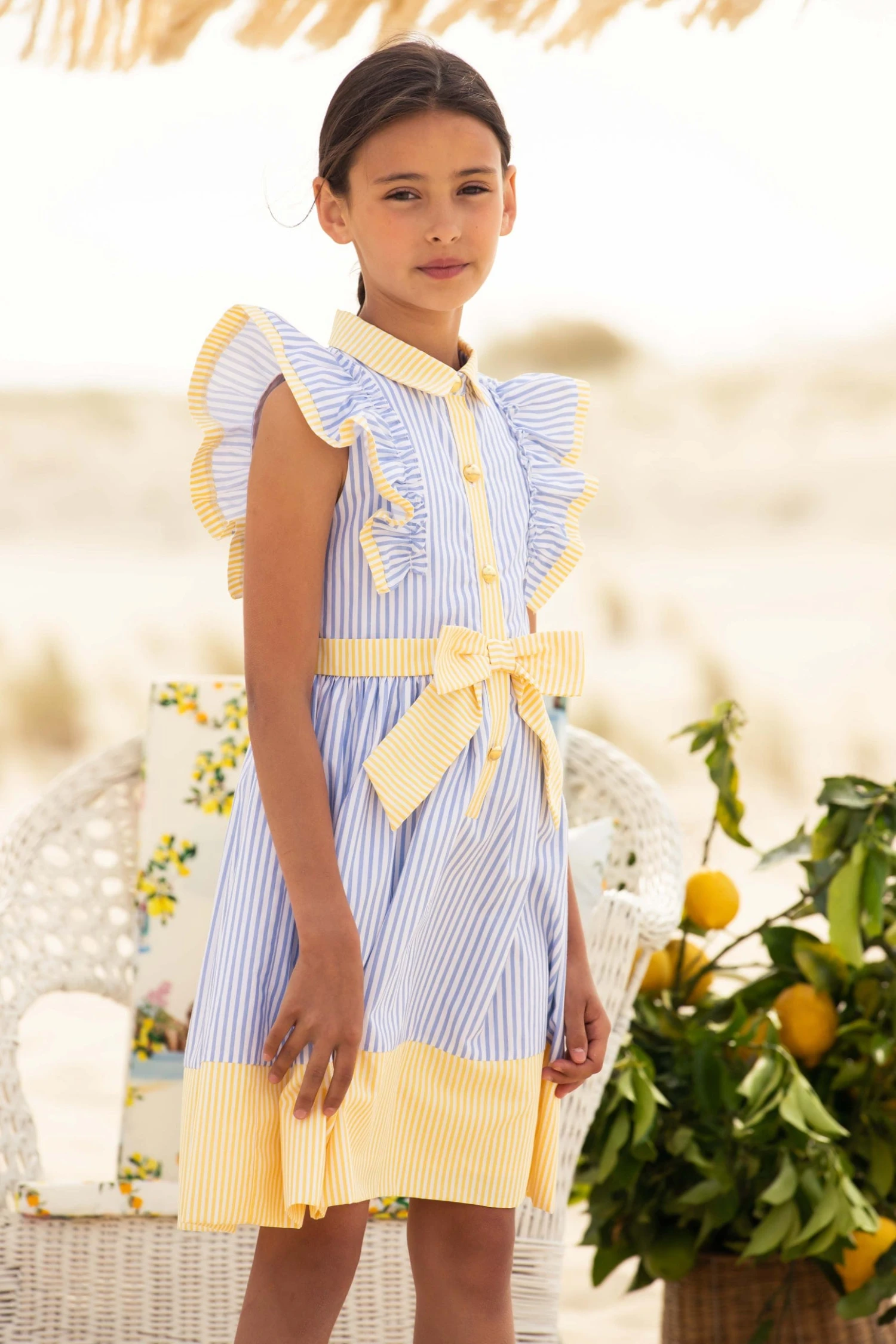 Girls Cotton Shirt Dress In Blue 4 Girls Cotton Shirt Dress In Blue - Image 2