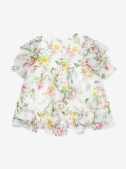 Girls Floral Occasion Dress In Multicolour -Monna Clothing Shop PATS4060 WHITE FLORAL 2