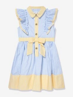 Girls Cotton Shirt Dress In Blue