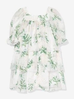 Girls Floral Party Dress In White -Monna Clothing Shop PATS4072 GARDEN PRINT 2