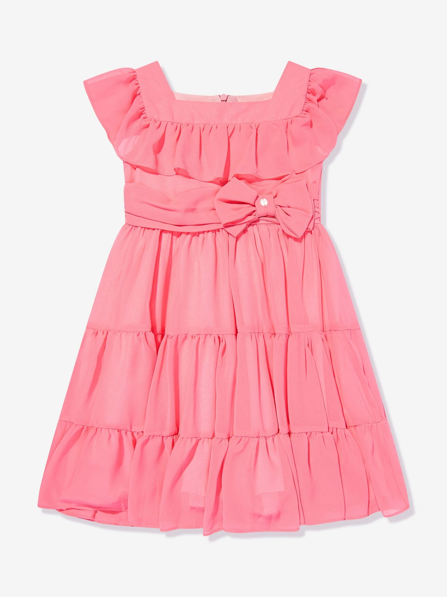 Girls Chiffon Bow Dress In Pink 3 Girls Chiffon Bow Dress In Pink