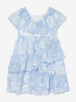 Girls Ruffle Dress In Blue -Monna Clothing Shop PATS4078 BICOLOR BLUE PRINT 2