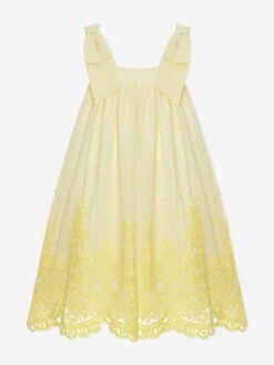 Girls Lace Trim Sleeveless Dress In Yellow