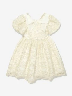 Girls Embroidered Party Dress In Gold