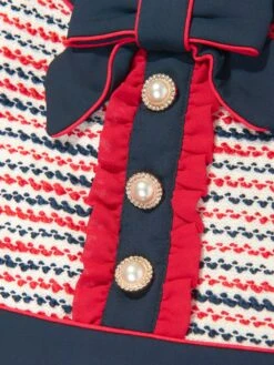Girls Jacquard Yacht Club Dress In Multicolour -Monna Clothing Shop PATS4084 NAVY RED JACQUARD 3