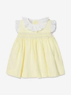 Baby Girls Cotton Smocked Dress In Yellow