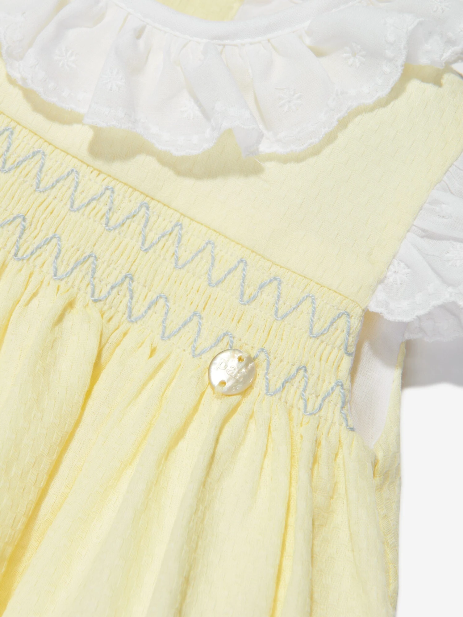 Baby Girls Cotton Smocked Dress In Yellow 5 Baby Girls Cotton Smocked Dress In Yellow - Image 3