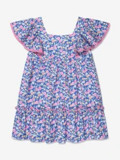 Girls Floral Cotton Dress In Multicolour
