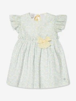 Girls Floral Cotton Dress In Green