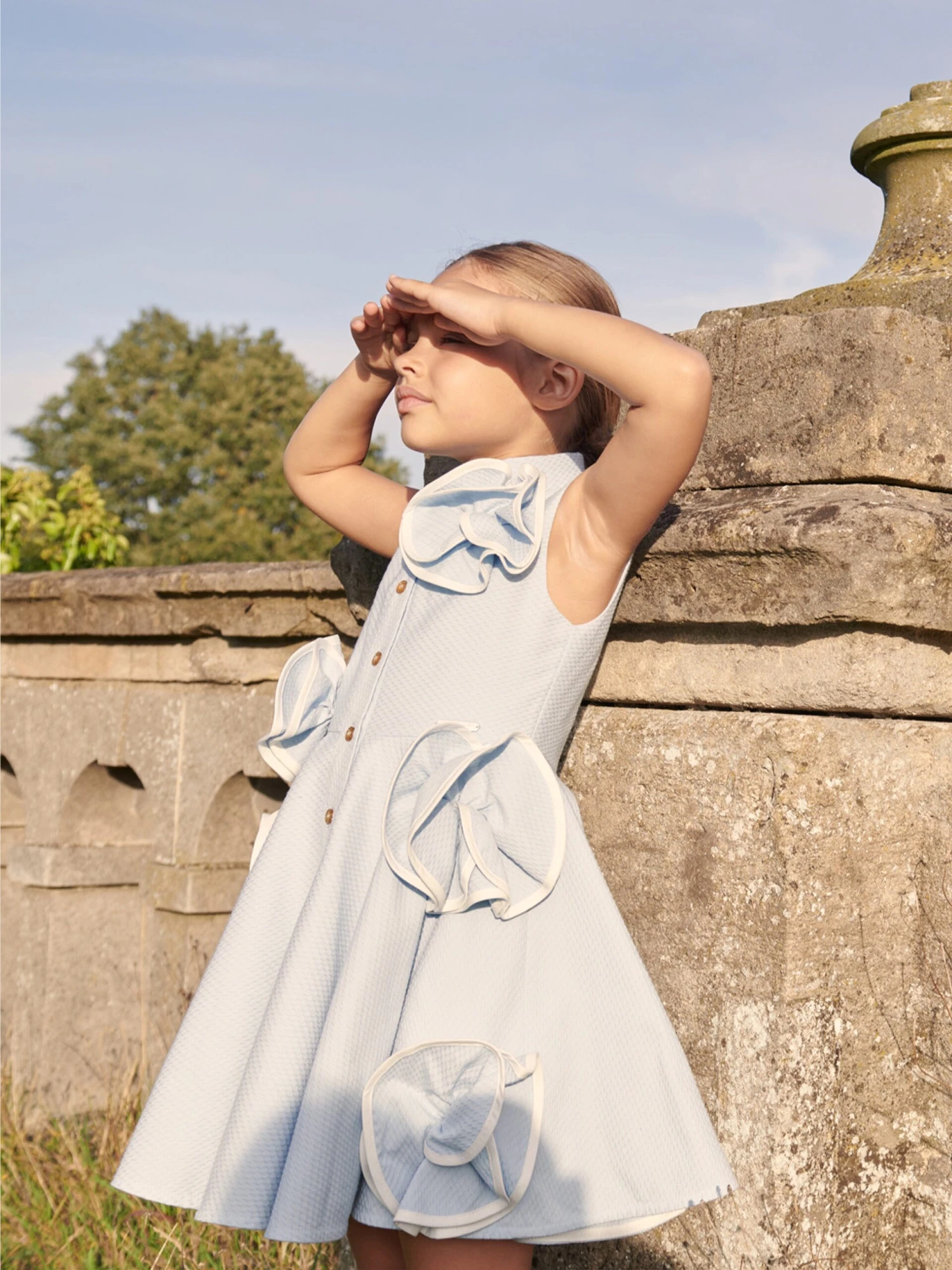 Girls Floral Shirt Dress In Blue 4 Girls Floral Shirt Dress In Blue - Image 2