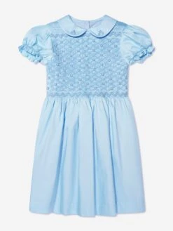 Girls Rose Smocked Dress In Blue