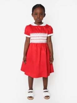 Girls Classic Smocked Dress In Red