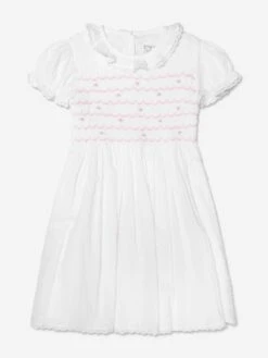 Girls Swiss Dot Smocked Dress In Ivory