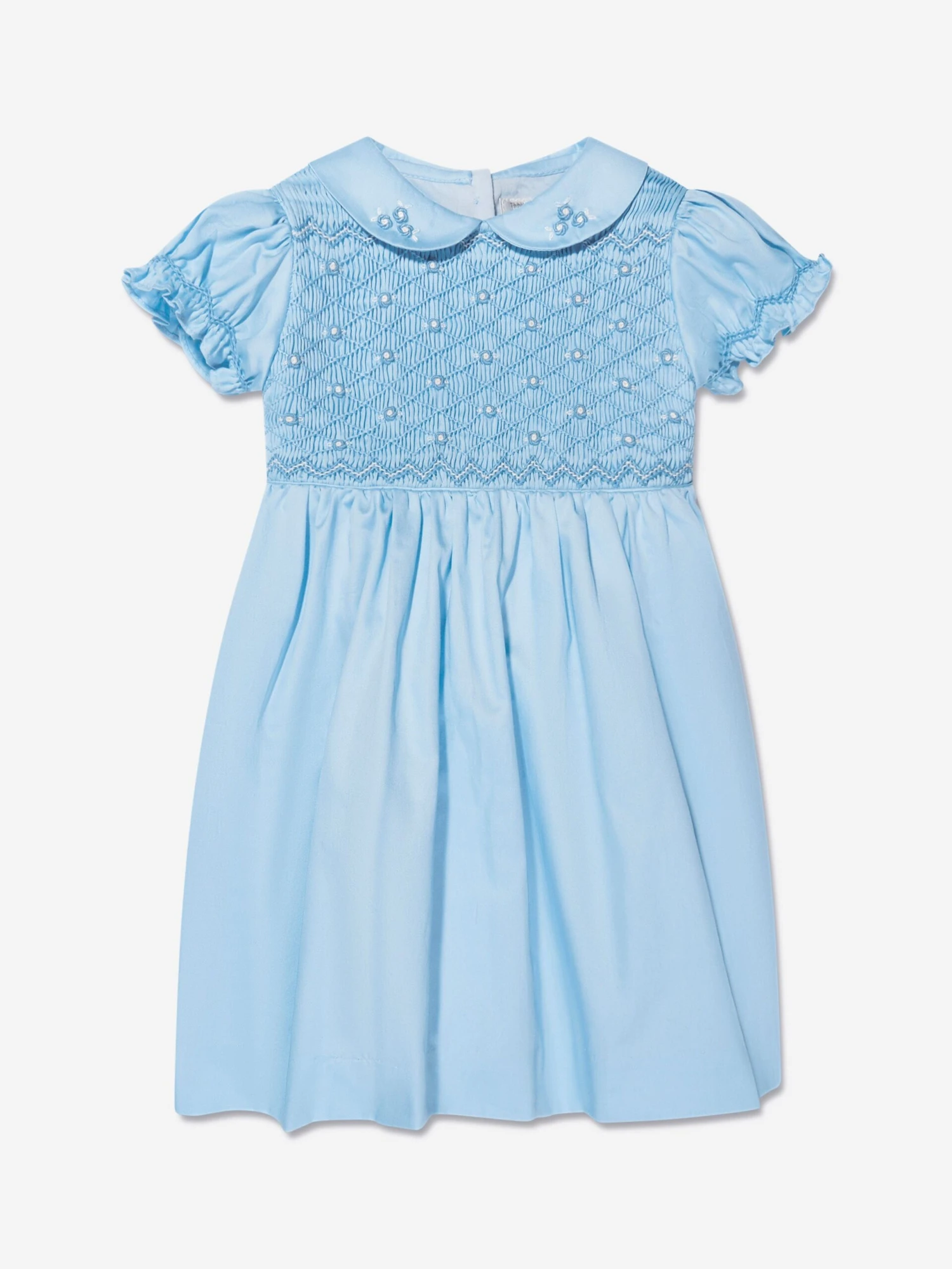 Baby Girls Rose Smocked Dress And Bloomers In Blue 4 Baby Girls Rose Smocked Dress And Bloomers In Blue - Image 2