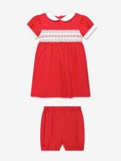 Baby Girls Classic Smocked Dress And Bloomers In Red