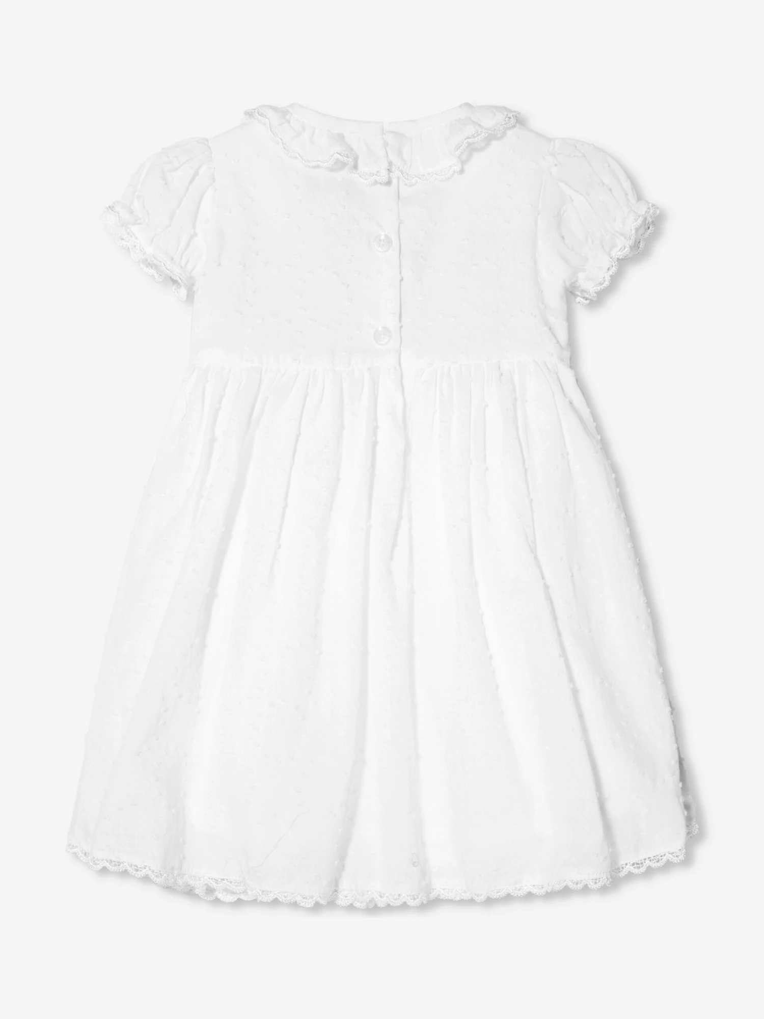 Baby Girls Swiss Dot Smocked Dress And Bloomers In Ivory 5 Baby Girls Swiss Dot Smocked Dress And Bloomers In Ivory - Image 3