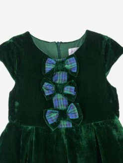 Girls Tartan Bow Velvet Dress In Green 10 Girls Tartan Bow Velvet Dress In Green -Monna Clothing Shop RACA3026 GREEN 3
