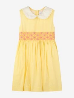 Girls Pinstripe Smocked Dress In Yellow