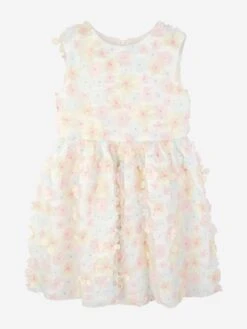Girls Flutter Flower Party Dress In Multicolour