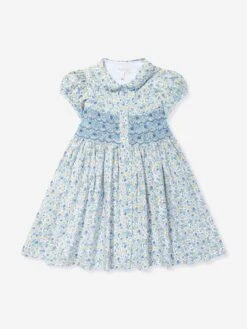 Girls Floral Smocked Button Front Dress In Multicolour