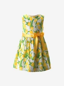 Girls Tulip Sash Dress In Yellow