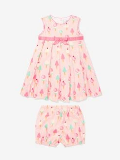 Baby Girls Ice Cream Dress And Bloomers In Pink