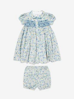 Baby Girls Floral Smocked Dress And Bloomers In Multicolour