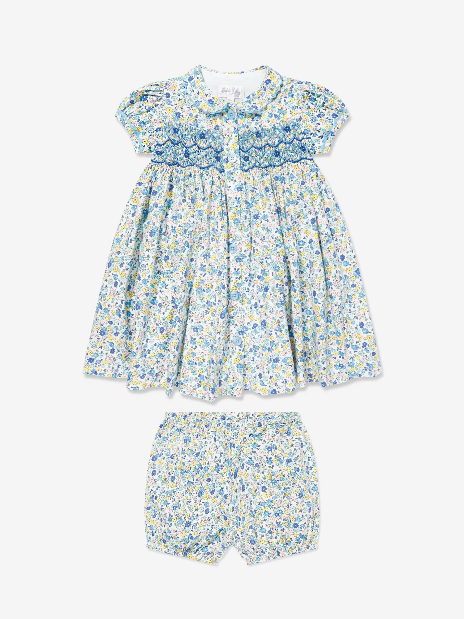 Baby Girls Floral Smocked Dress And Bloomers In Multicolour 3 Baby Girls Floral Smocked Dress And Bloomers In Multicolour