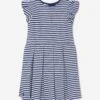 Girls Striped Ruffle Dress In Navy -Monna Clothing Shop RALS3285 RUSTIC NAVY WHITE 1