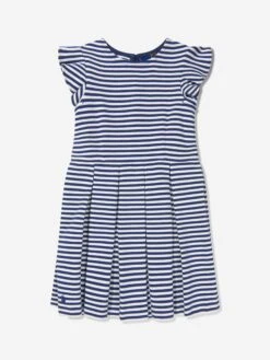 Girls Striped Ruffle Dress In Navy