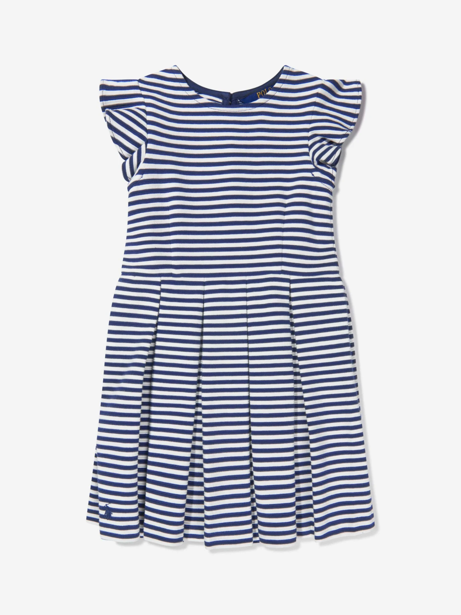 Girls Striped Ruffle Dress In Navy 3 Girls Striped Ruffle Dress In Navy