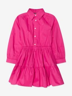 Girls Tiered Shirt Dress In Pink