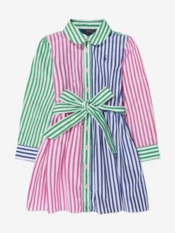 Girls Striped Shirt Dress In Multicolour