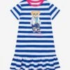 Girls Striped Bear Dress In Blue