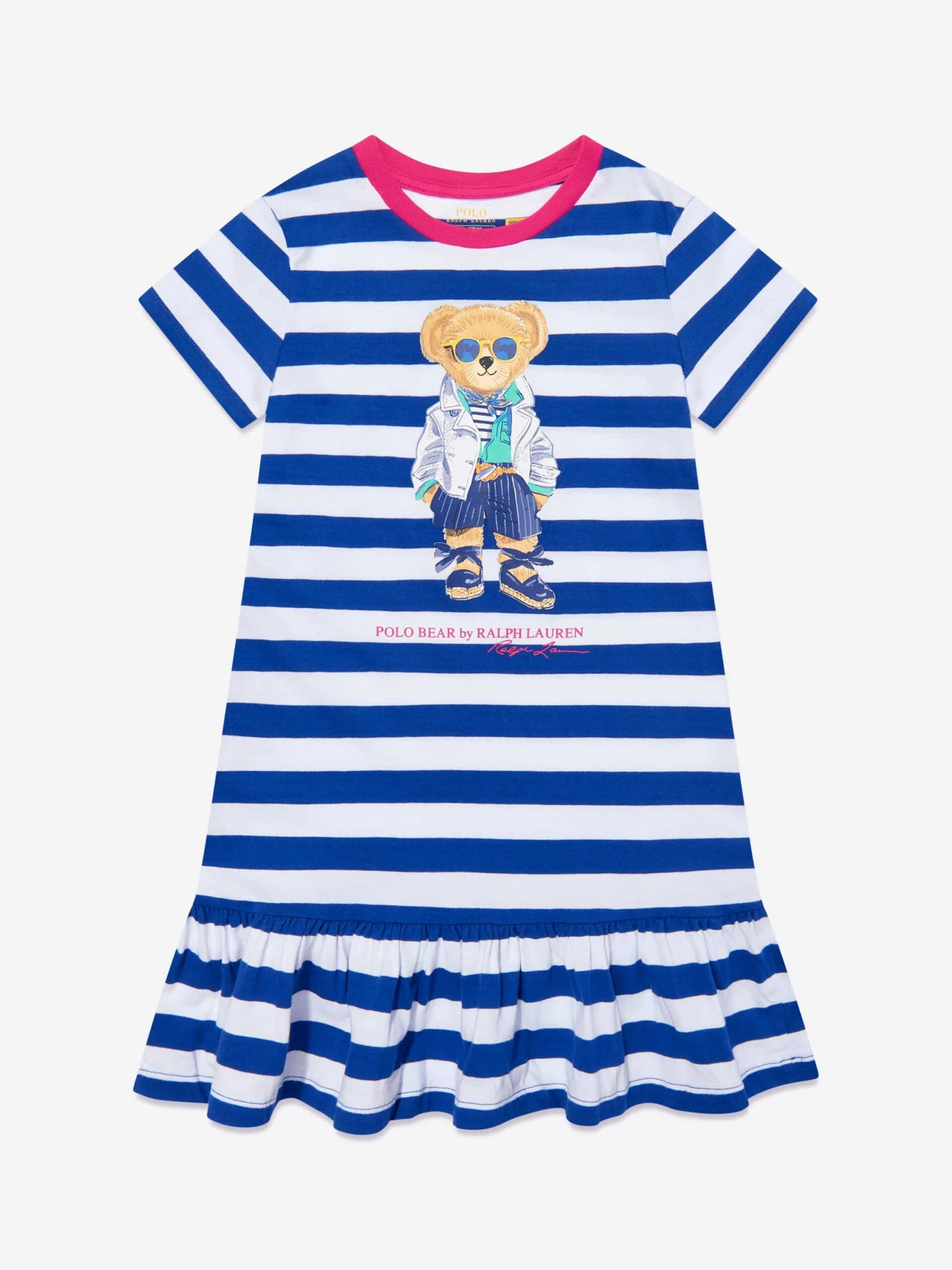 Girls Striped Bear Dress In Blue 3 Girls Striped Bear Dress In Blue