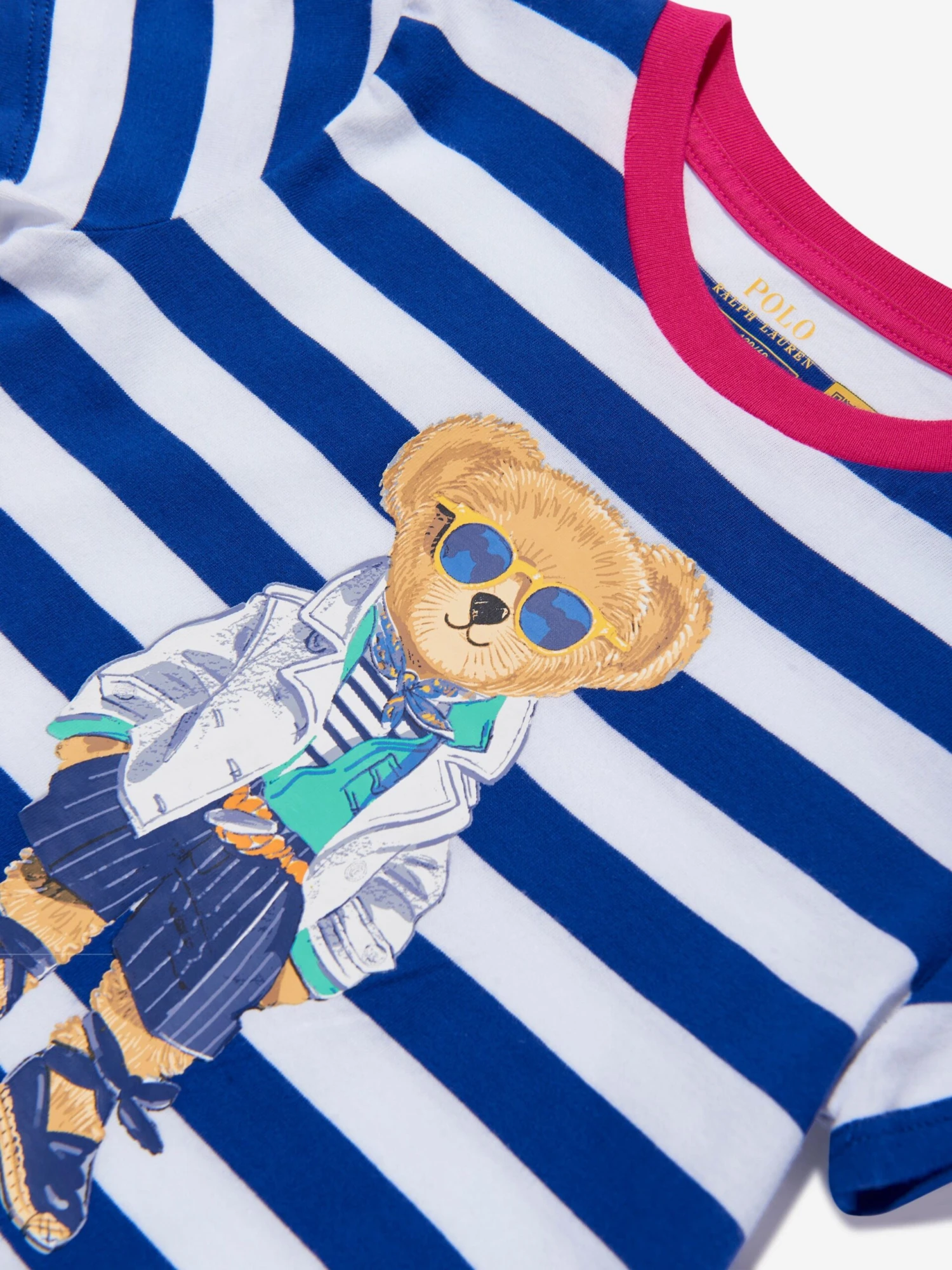 Girls Striped Bear Dress In Blue 5 Girls Striped Bear Dress In Blue - Image 3