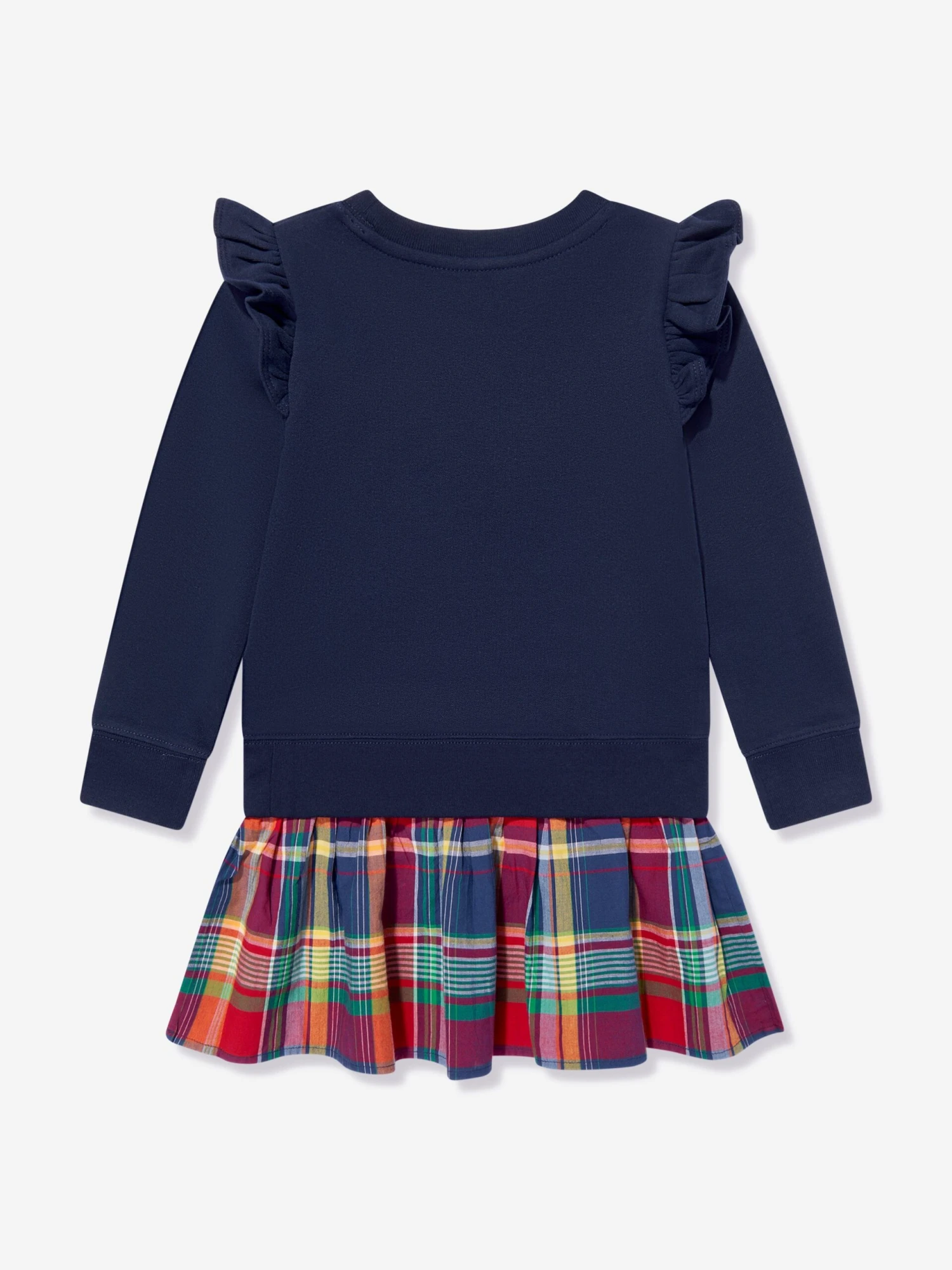 Girls Ruffle Sweater Dress In Navy 4 Girls Ruffle Sweater Dress In Navy - Image 2