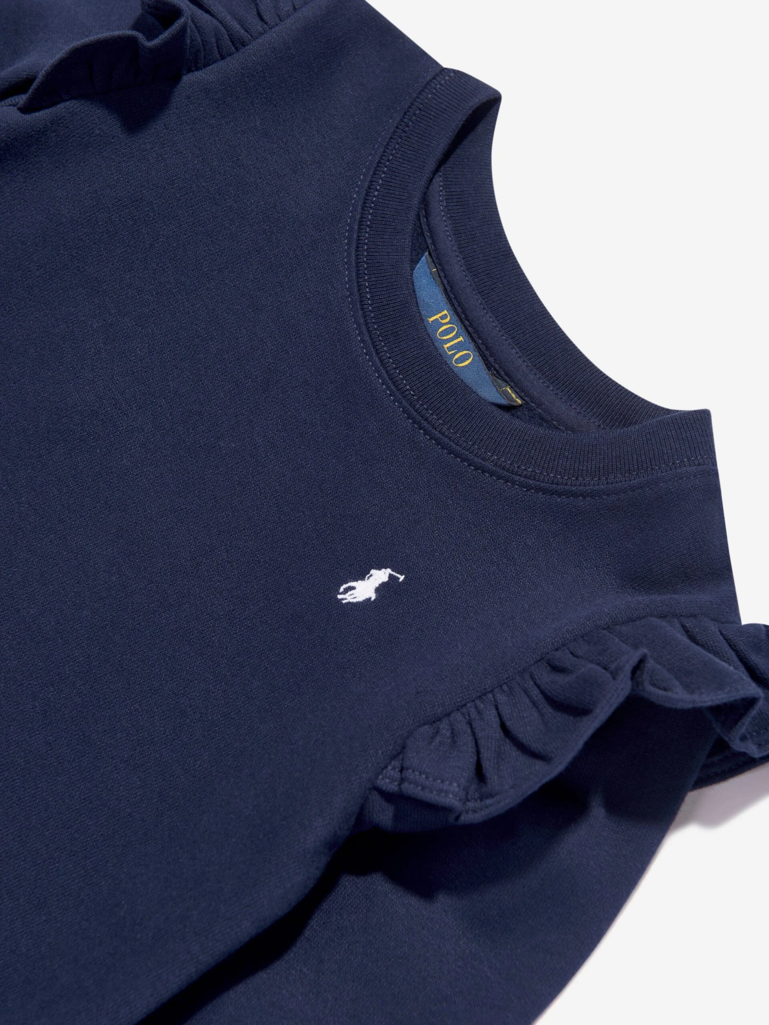 Girls Ruffle Sweater Dress In Navy 5 Girls Ruffle Sweater Dress In Navy - Image 3