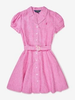 Girls Gingham Shirt Dress In Pink