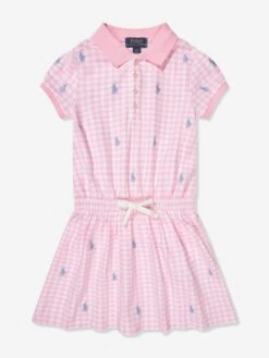 Girls Gingham Polo Dress In Pink