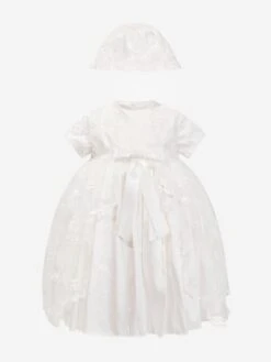 Baby Girls Christening Dress And Bonnet In Ivory
