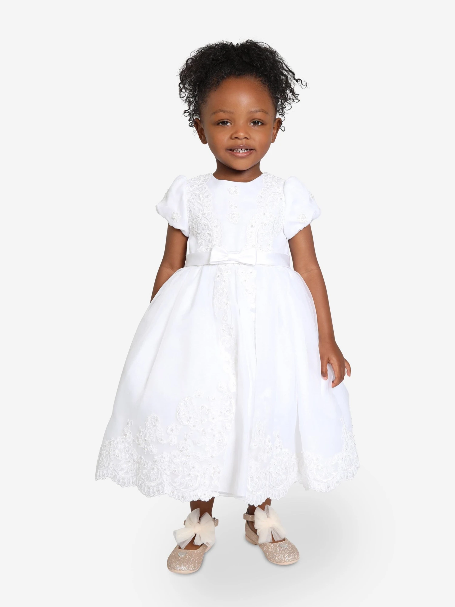 Girls Ceremonial Ballerina Length Dress In White 3 Girls Ceremonial Ballerina Length Dress In White