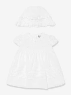 Baby Girls Dress And Bonnet In Ivory