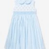Girls Sleeveless Smocked Dress In Blue 2 Girls Sleeveless Smocked Dress In Blue -Monna Clothing Shop SARS4007 BLUE WHITE 1